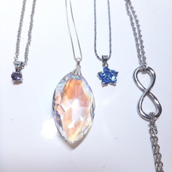 5Pc Jewelry Set Faux Diamond Gemstone Necklace Silver Bangle Infinity Bracelet - Picture 6 of 14